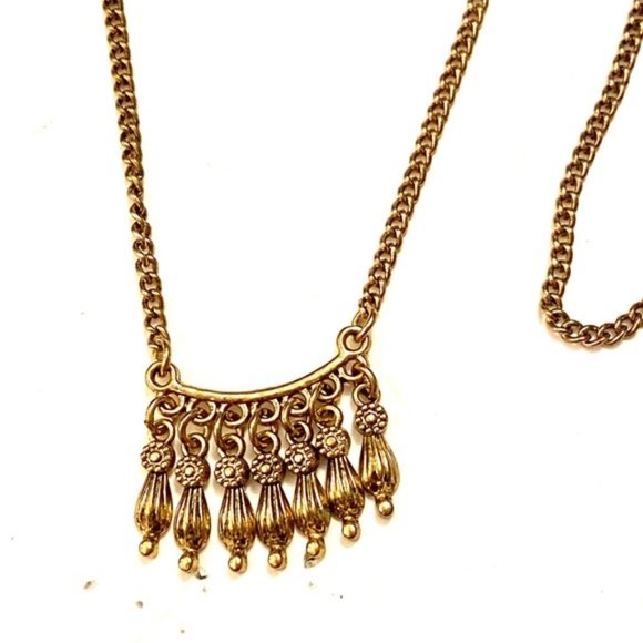 Vintage Gold Fringe Statement Necklace Egyptian - Picture 1 of 3